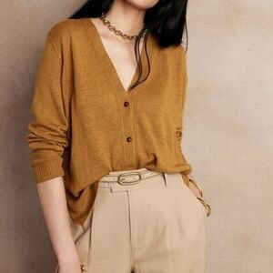 Banana Republic Women's Italian Linen Knit Boyfriend Cardigan Sz Medium Bronze